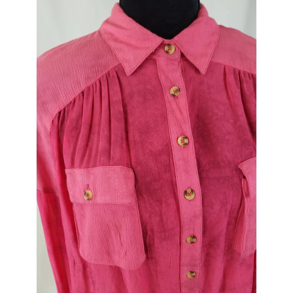Free People women SP sheer blouse long sleeve‎ button front tie dye grungecore